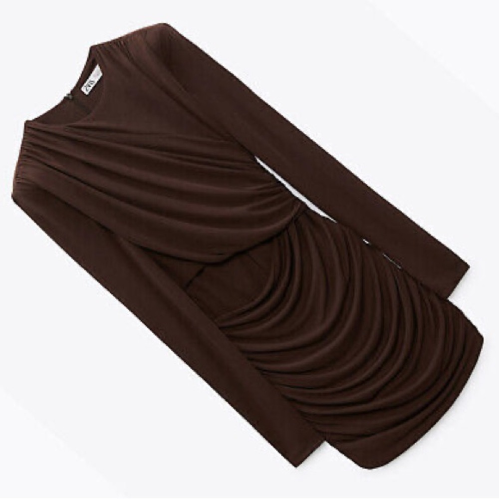 Zara Brown Women’s High Neck Bodycon Drape Cut Out Long Sleeve Midi Dress